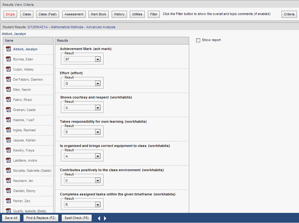 Results View Criteria - Single window (synweb, v65)