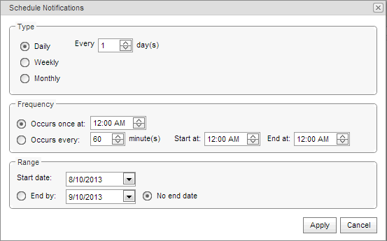 Schedule notifications window (synweb)