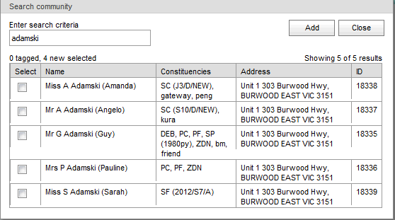 Search community window (synweb, search on adamski)