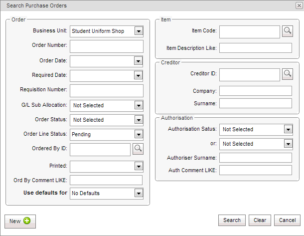 Search Purchase Orders (synweb)