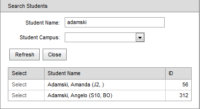 Search students (populated, synweb)