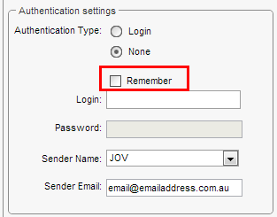 Send Email (Synweb, Authentication area, Remember field highlighted)
