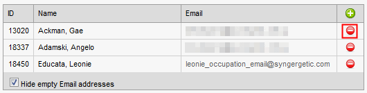 Send Emails window (Remove email addresses, Synweb v4)