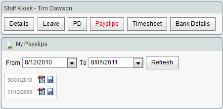 Staff Kiosk - Payslips window (synweb)