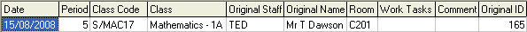 Staff Maintenance - Substitute tab (grid area)