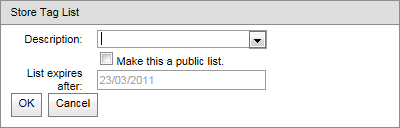 Store Tag List window