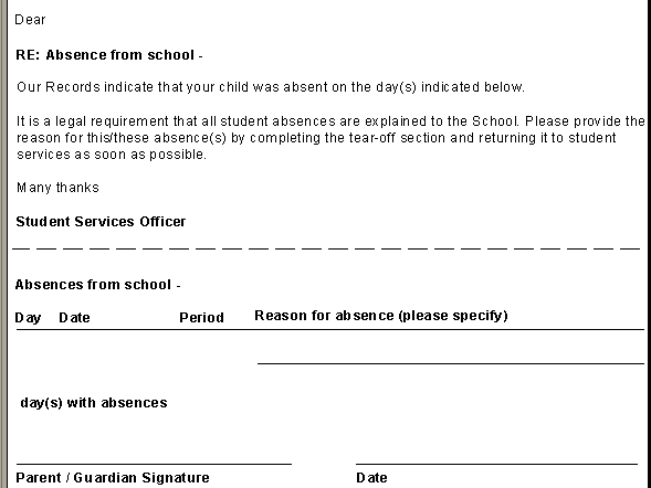 Student Absence Events Letter