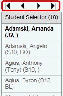 Student Maintenance (Student Selector area, navigation buttons)