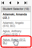 Student Maintenance (Student Selector area)