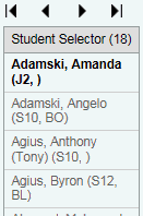 Student Maintenance (Student Selector area)