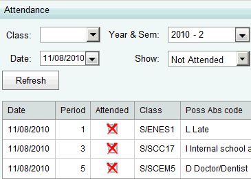 Student Maintenance - Attendance tab (Show all, synweb)