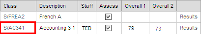 Student Maintenance - Classes bar (grid area)