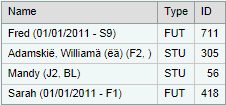 Student Maintenance - Siblings tab (grid area, SynWeb3)
