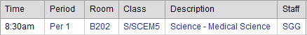 Student Maintenance - Timetable bar (grid area, cut down, normal class legend, synweb)