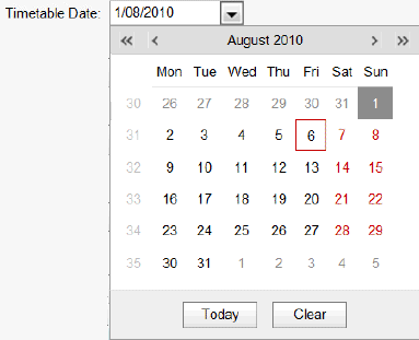 Timetable Date calendar