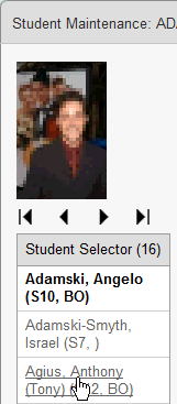 Select student from Student Selector area