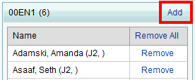 Students Class Allocation window (synweb, cut down, Class grid, Add highlighted)