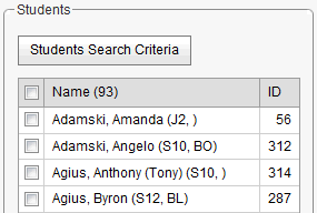 Students Class Allocation window(synweb, cut down, Student grid fields)
