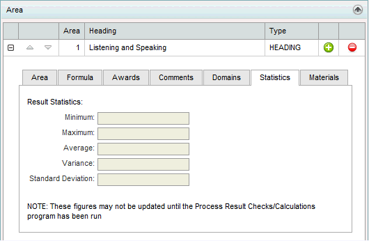 Subject Assessment Area Maintenance - Area bar - Statistics tab