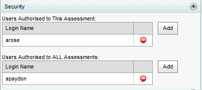 Subject Assessment Area Maintenance - Security bar