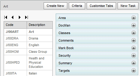 Subject Assessment Area Maintenance search results (synweb)