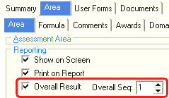 Subject Assessment Maintenance - Area tab - Area sub-tab (Overall Result, Overall Seq fields)