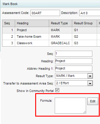 Subject Assessment Maintenance - Mark book bar (synweb cut down, formula highlighting)