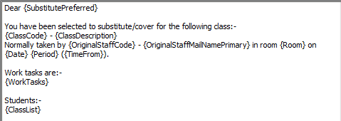 Substitute notification email configuration