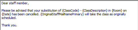Substitution cancelled email configuration setting