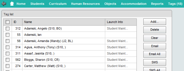 Tag List ('A' students tag list, cut down, synweb)