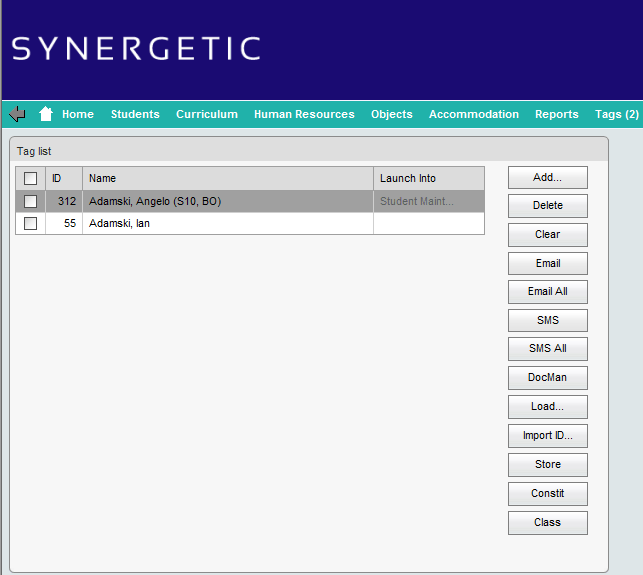 Tag List (2 records displayed, cut down, synweb)