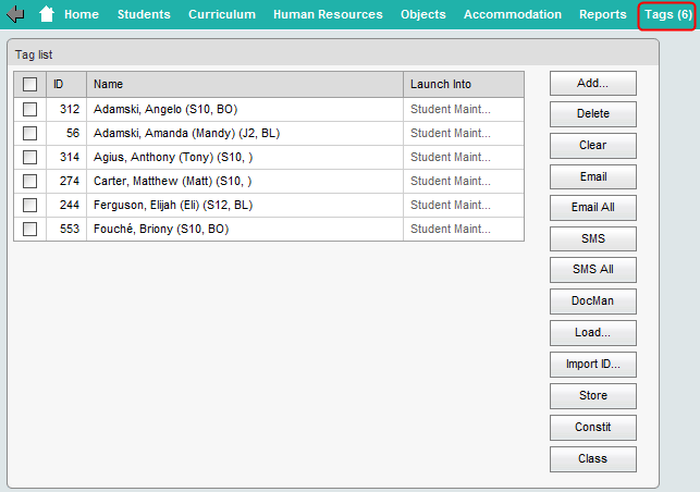 Tag List (after loading a tag list, synweb)
