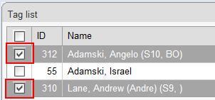 Tag List (multiple student selection, highlighted, synweb)