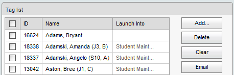 Tag List window (absence events, synweb)