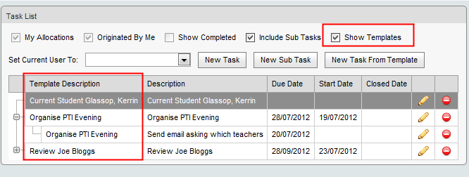 Task List (synweb, show templates selected)