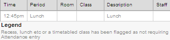 Attendance Maintenance Search (grid area, green)