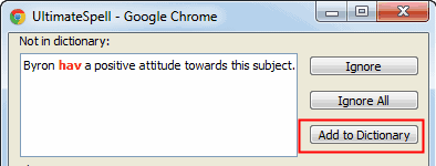 UltimateSpell (Add to Dictionary button highlighted, wn)