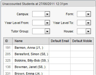Unaccounted Students window (cut down, synweb)