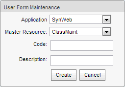 User Form Maintenance - Create New User Form (synweb)