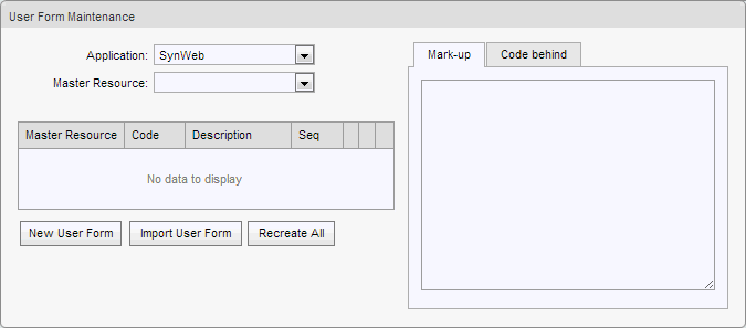 User Form Maintenance window (synweb)
