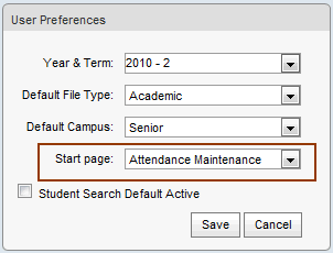 User Preferences window (start page highlight, synweb)