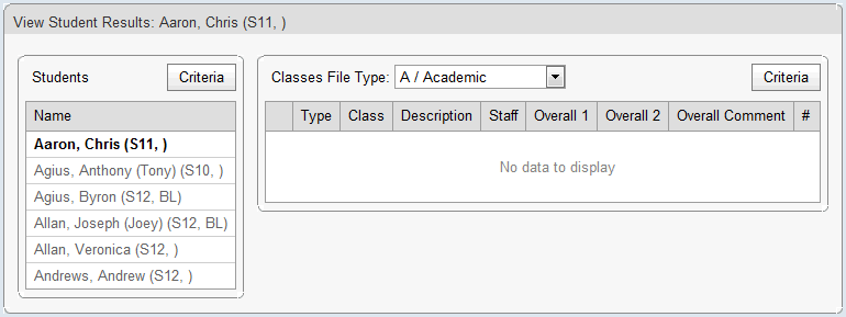 View Student Results (Synweb)