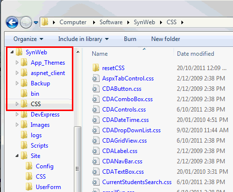 Windows Explorer - navigate to the Synweb CSS folder