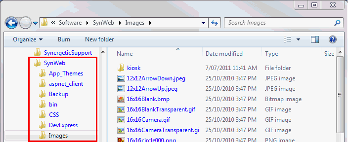 Windows Explorer - navigate to the Synweb Images directory
