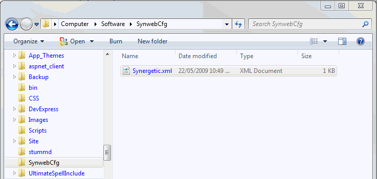 Windows Explorer - navigate to the Synweb SynwebCfg directory