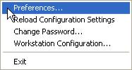 Preferences drop-down menu