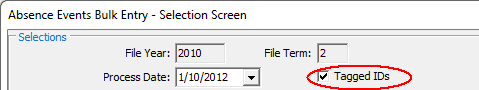 Absence Events Bulk Entry - Selection Screen window
