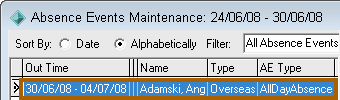 Absence Events Maintenance window (Multi-day absence, cut down)