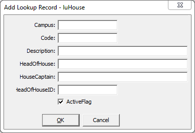 Add Lookup Record - luHouse window
