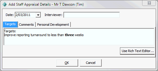 Add Staff Appraisal Details (rich text example)